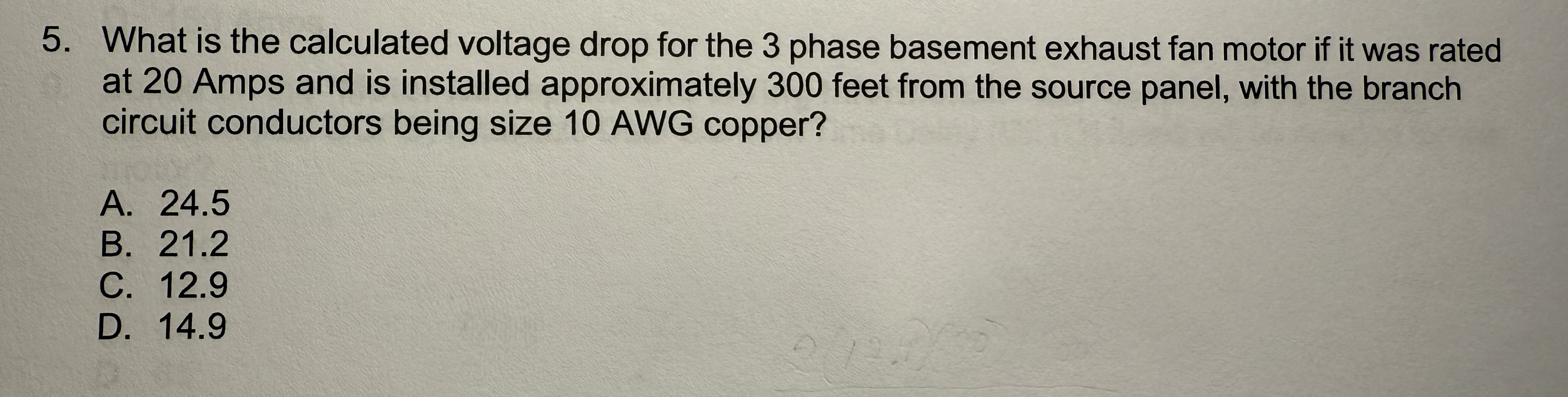 What is the calculated voltage drop for the 3