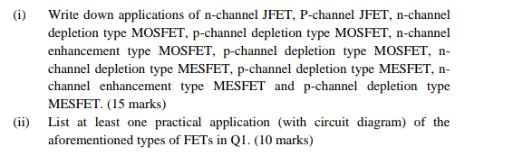 ( i ) Write down applications of n - channel