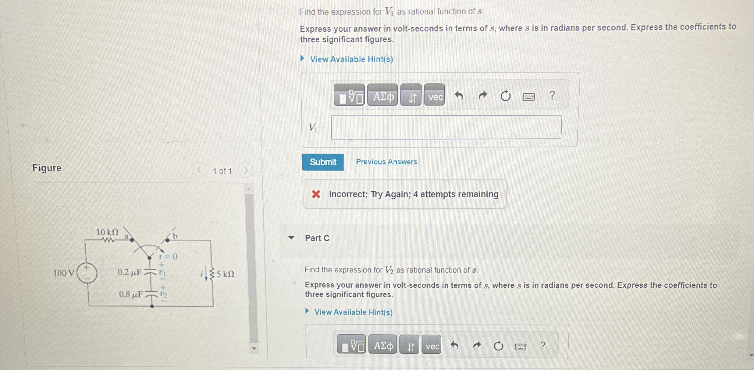 Find the expression for V 1 as rational function