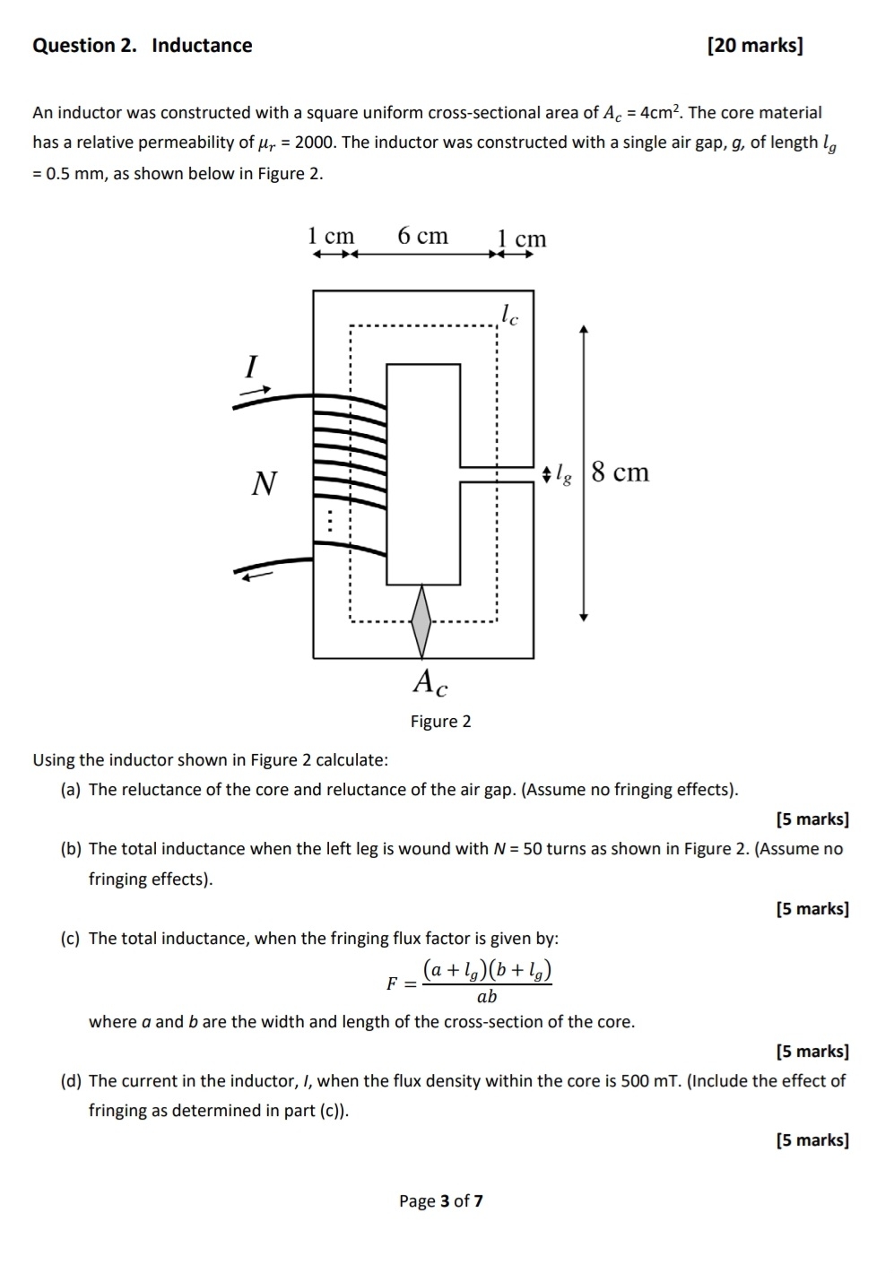 Question 2 . Inductance [ 2 0 marks ] An inductor