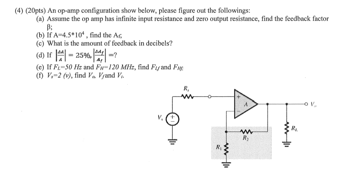 ( 4 ) ( 2 0 pts ) An op - amp configuration show