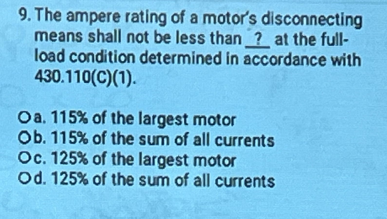The ampere rating of a motor's disconnecting