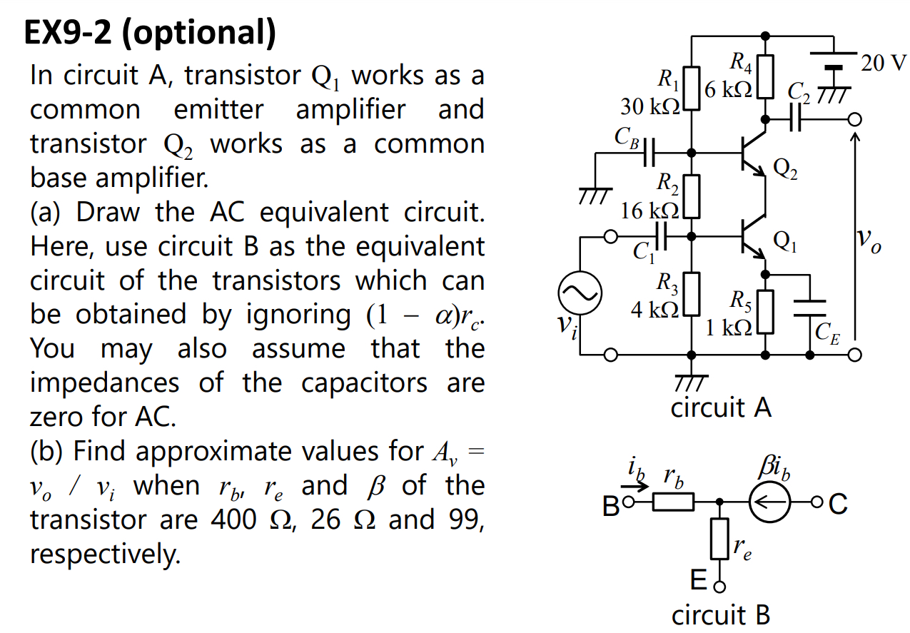 EX 9 - 2 ( optional ) In circuit A , transistor Q