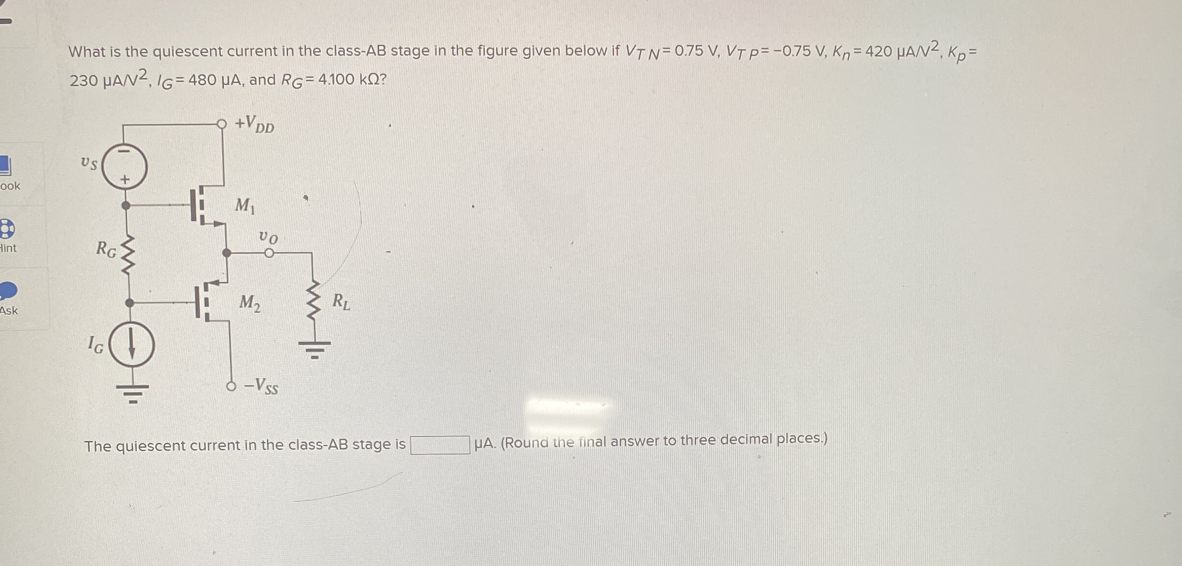 What is the quiescent current in the class - AB