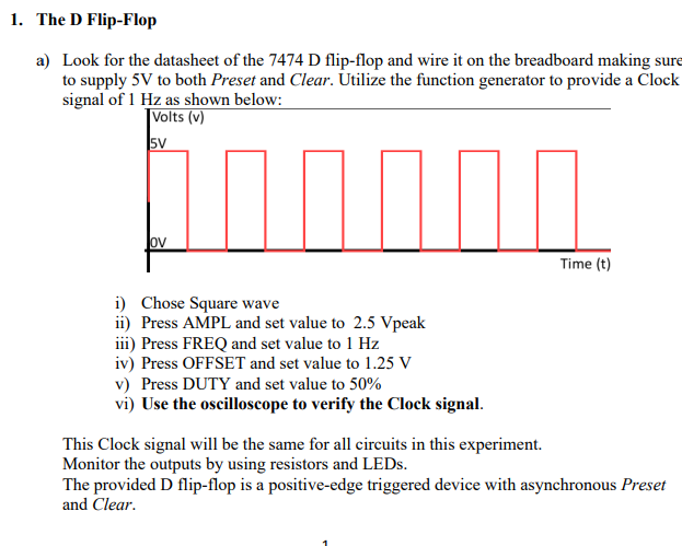 1 . The D Flip - Flop a ) Look for the datasheet