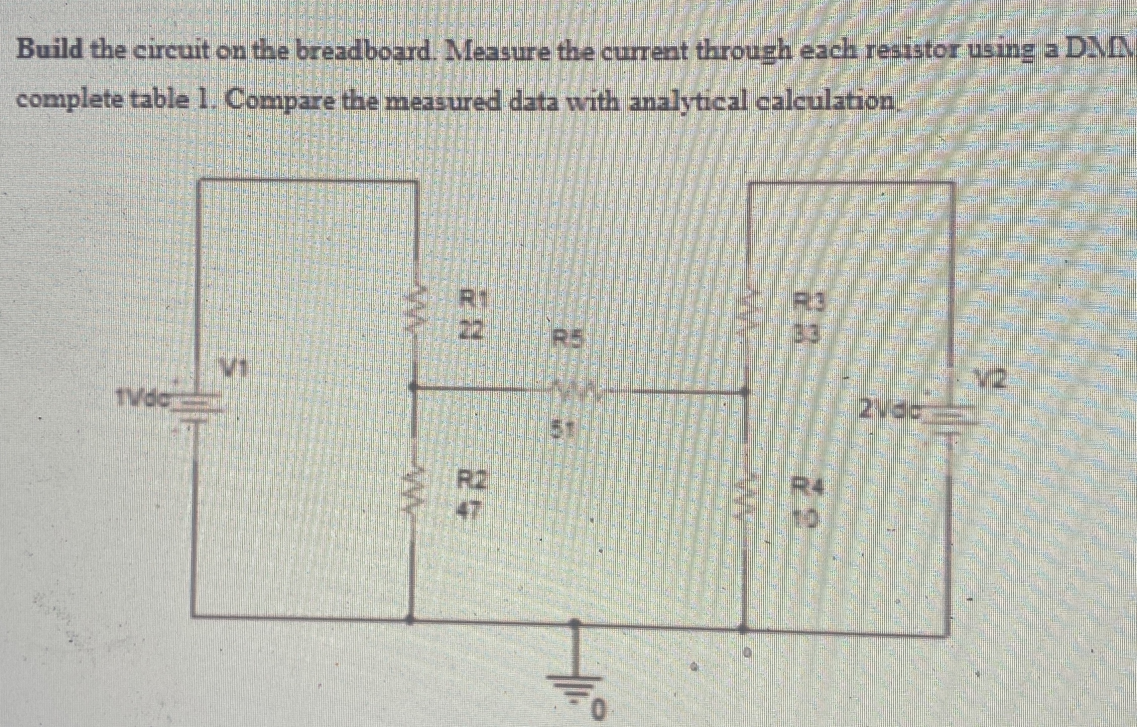Build the circuit on the breadboard. Measure the