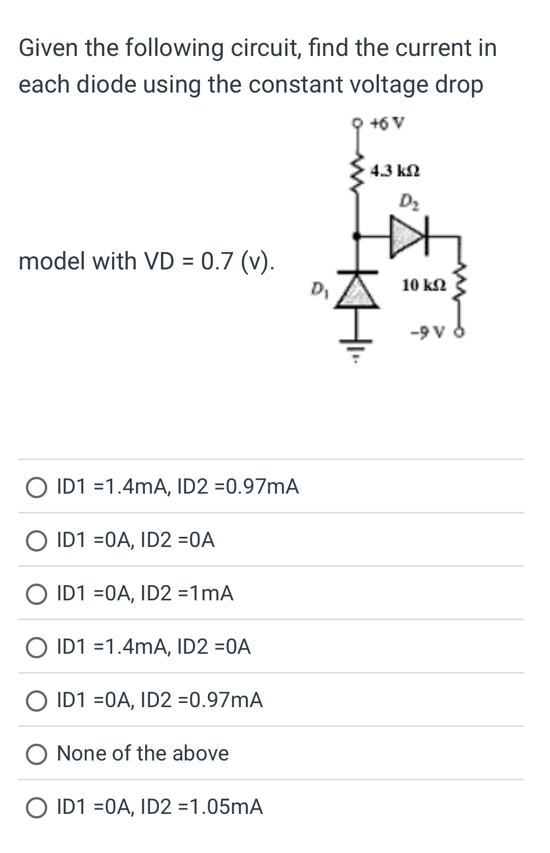 Given the following circuit, find the current in