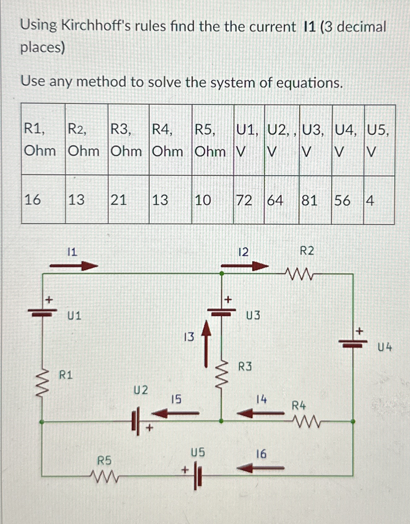 Find the answer using MATLAB: Using Kirchhoff's
