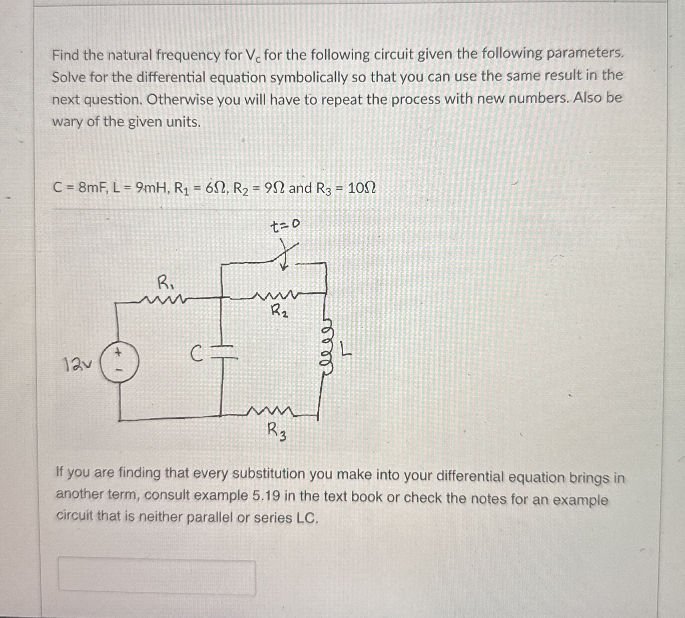 Find the damping ratio for V c for the following