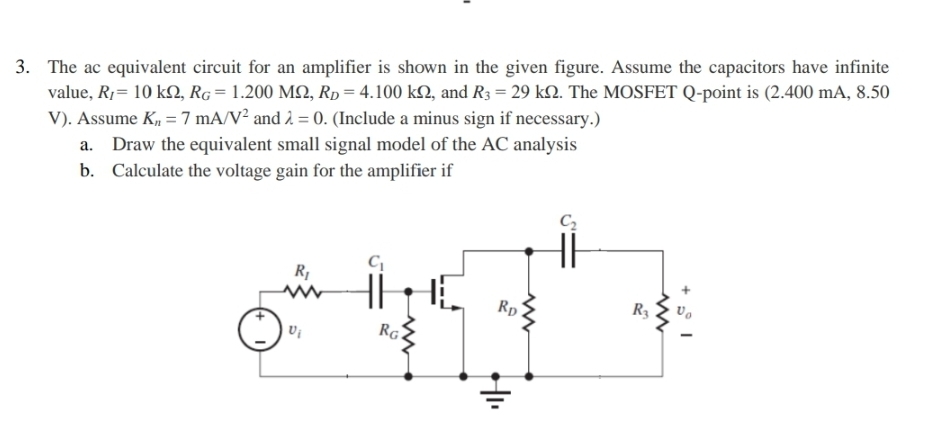The ac equivalent circuit for an amplifier is