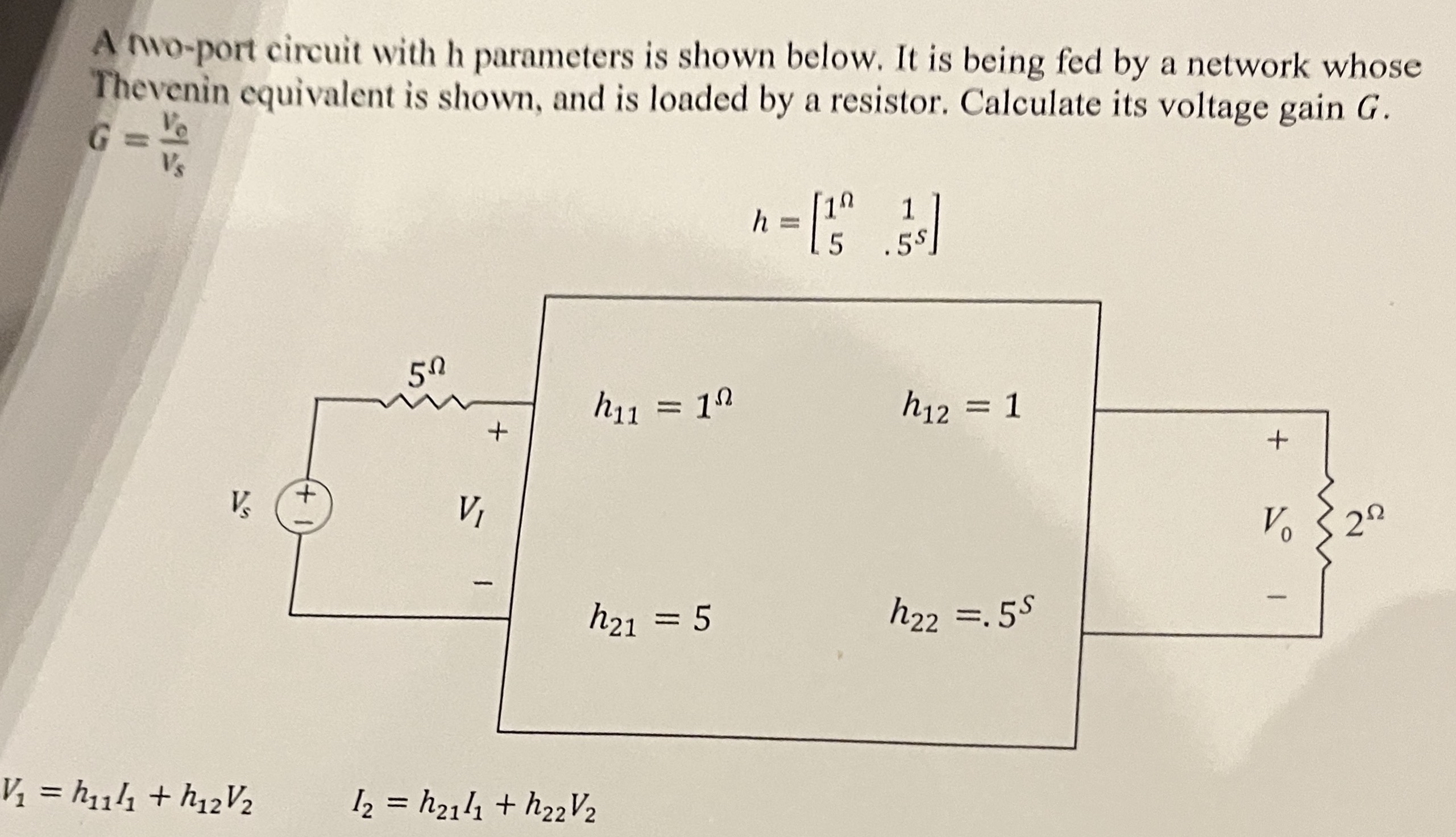 A nwo - port circuit with h parameters is shown