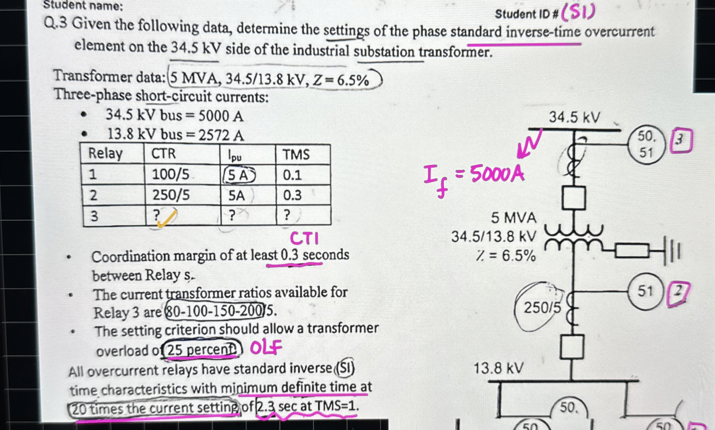 Student name: Student ID # ( S 1 ) Q . 3 Given