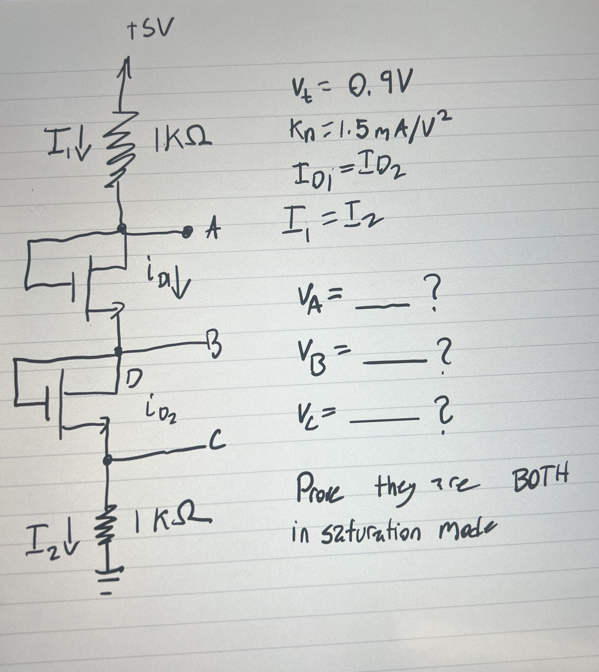 v t = 0 . 9 V K n = 1 . 5 m A V 2 I D 1 = I D 2 I