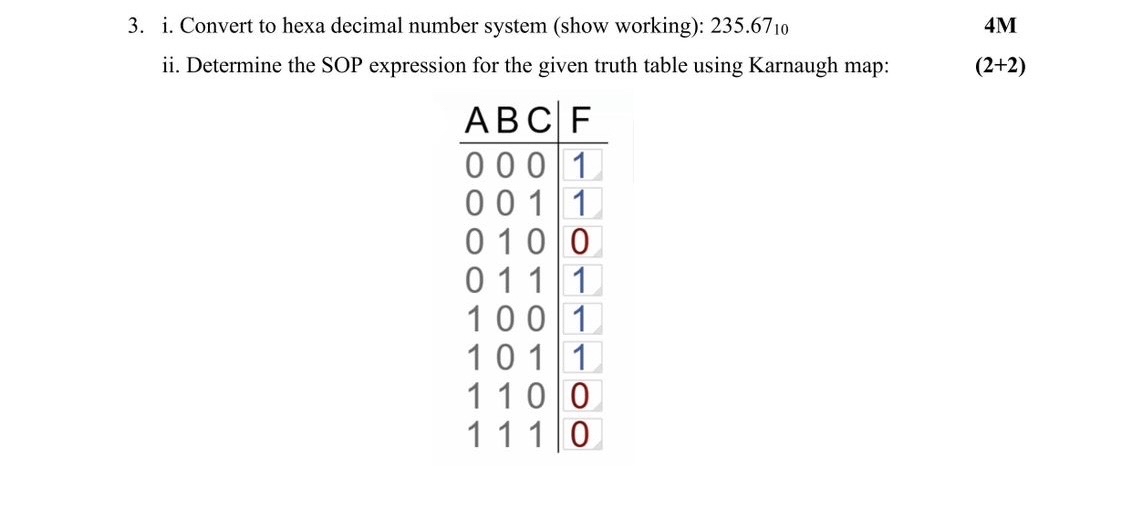 i . Convert to hexa decimal number system ( show
