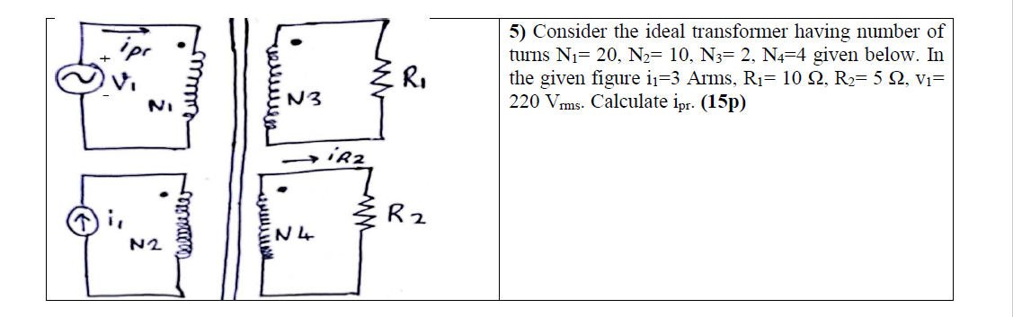 Consider the ideal transformer having number of