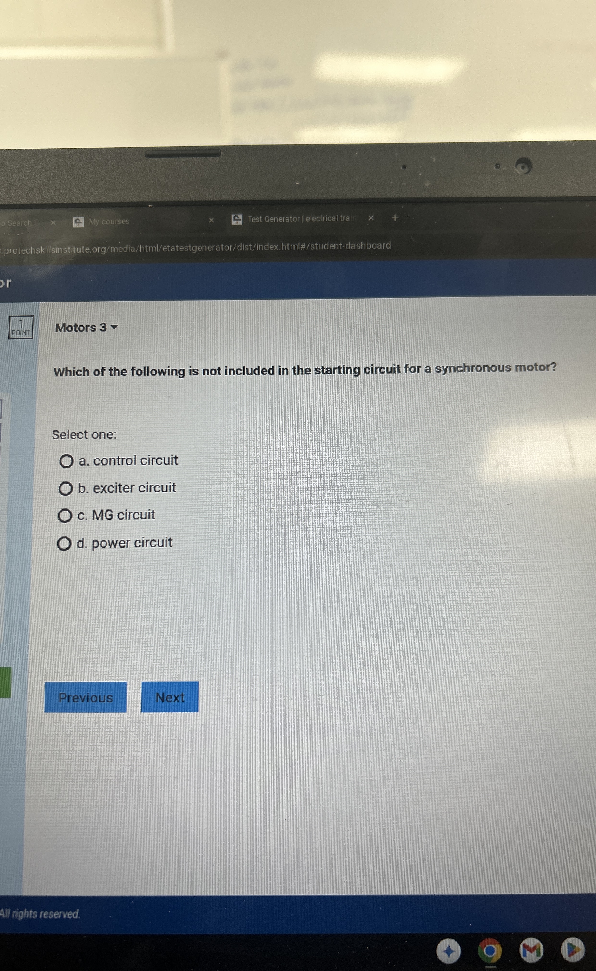 My courses Test Generator | electrical trair