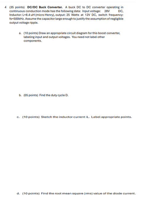 4 ( 3 5 points ) DC / DC Buck Converter. A buck
