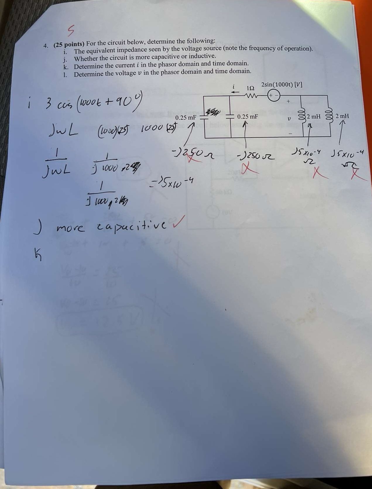 5 4 . ( 2 5 points ) For the circuit below,