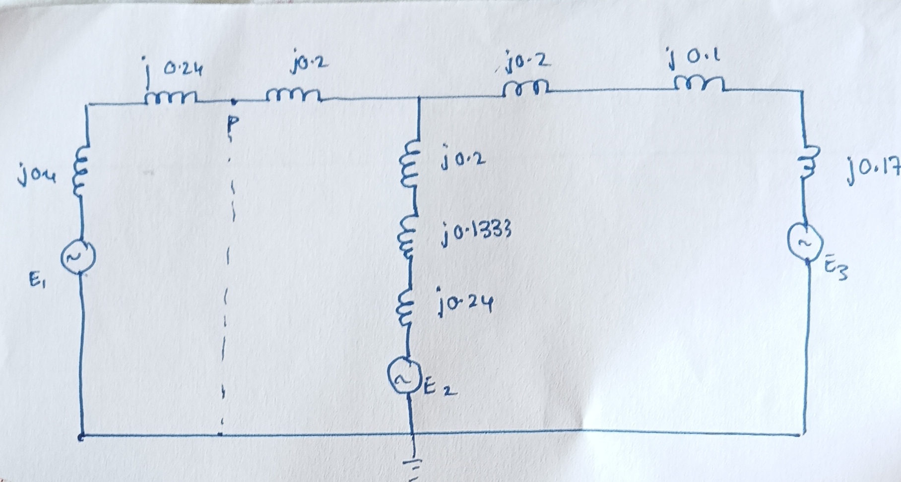 Find thevenin's reactance at point P
