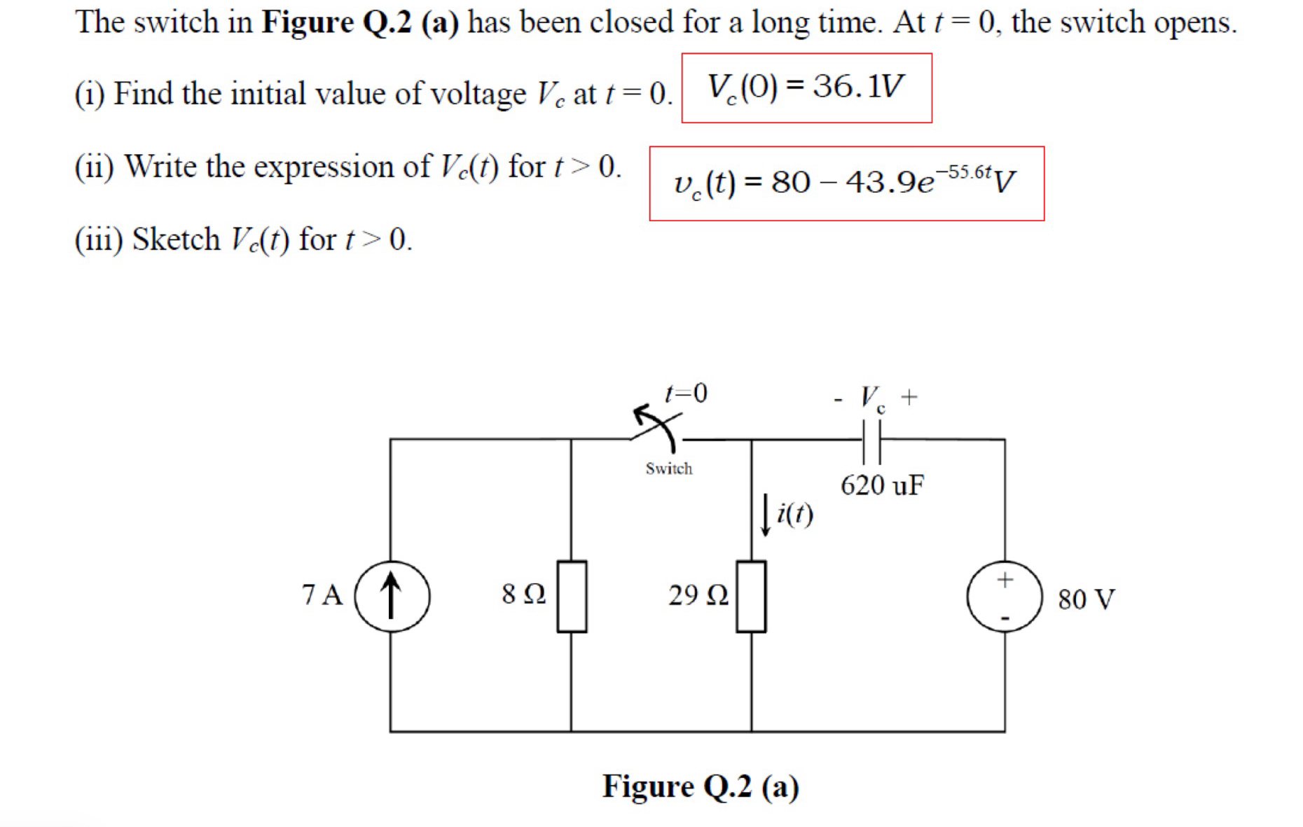 The switch in Figure Q . 2 ( a ) has been closed