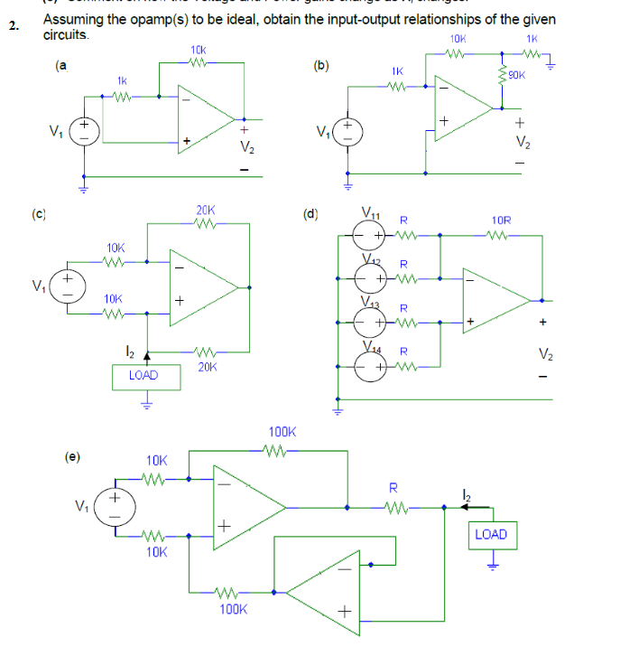 2 . Assuming the opamp ( s ) to be ideal, obtain