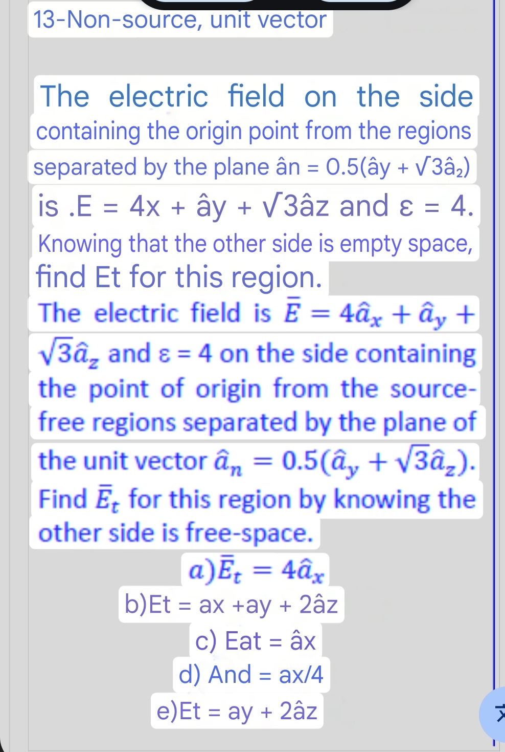 1 3 - Non - source, unit vector The electric