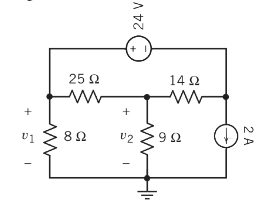 Determine the voltages, v _ 1 and v _ 2