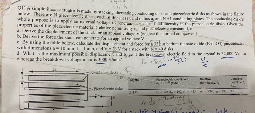 Q 1 ) A simple linear actuator is made by