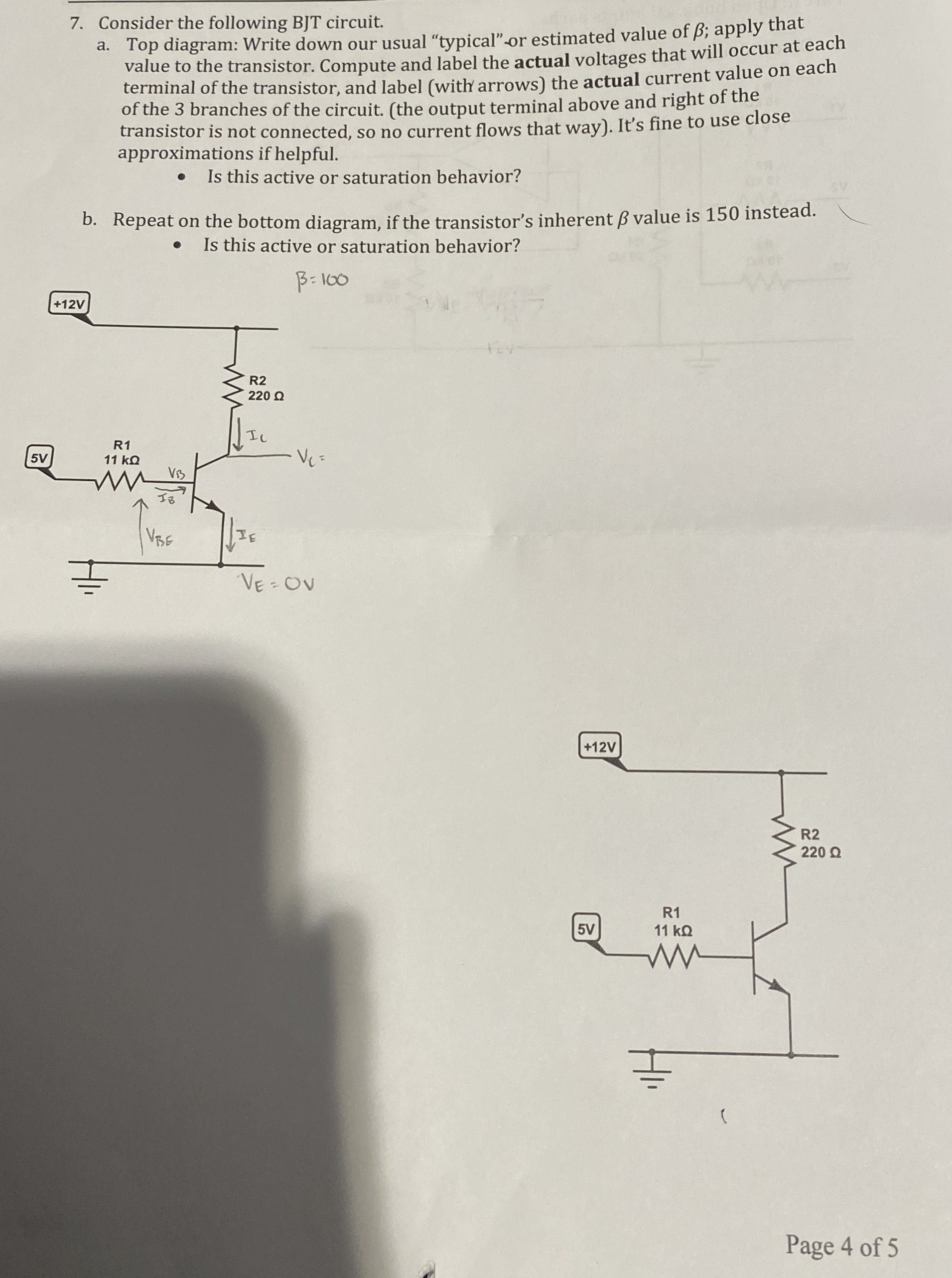 Consider the following BJT circuit. a . Top