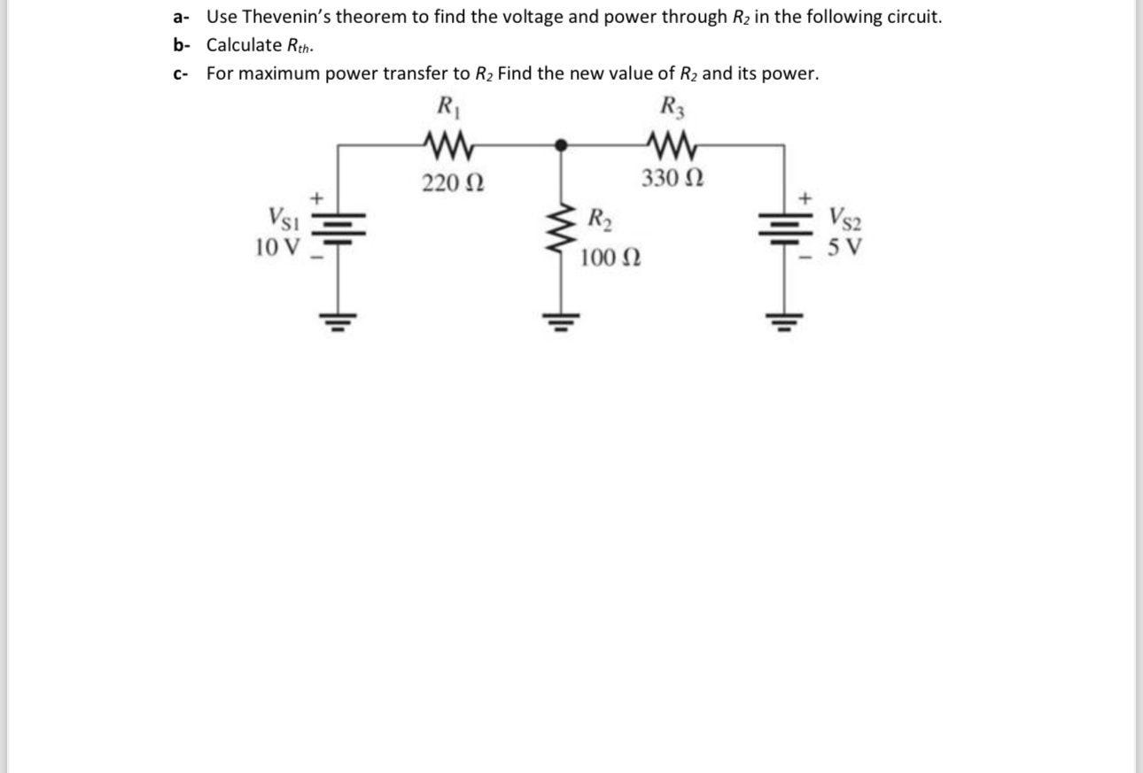 a - Use Thevenin's theorem to find the voltage