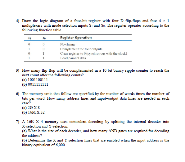 4 ) Draw the logic diagram of a four - bit