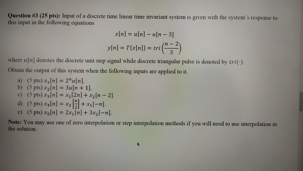Input of a discrete time linear time invariant