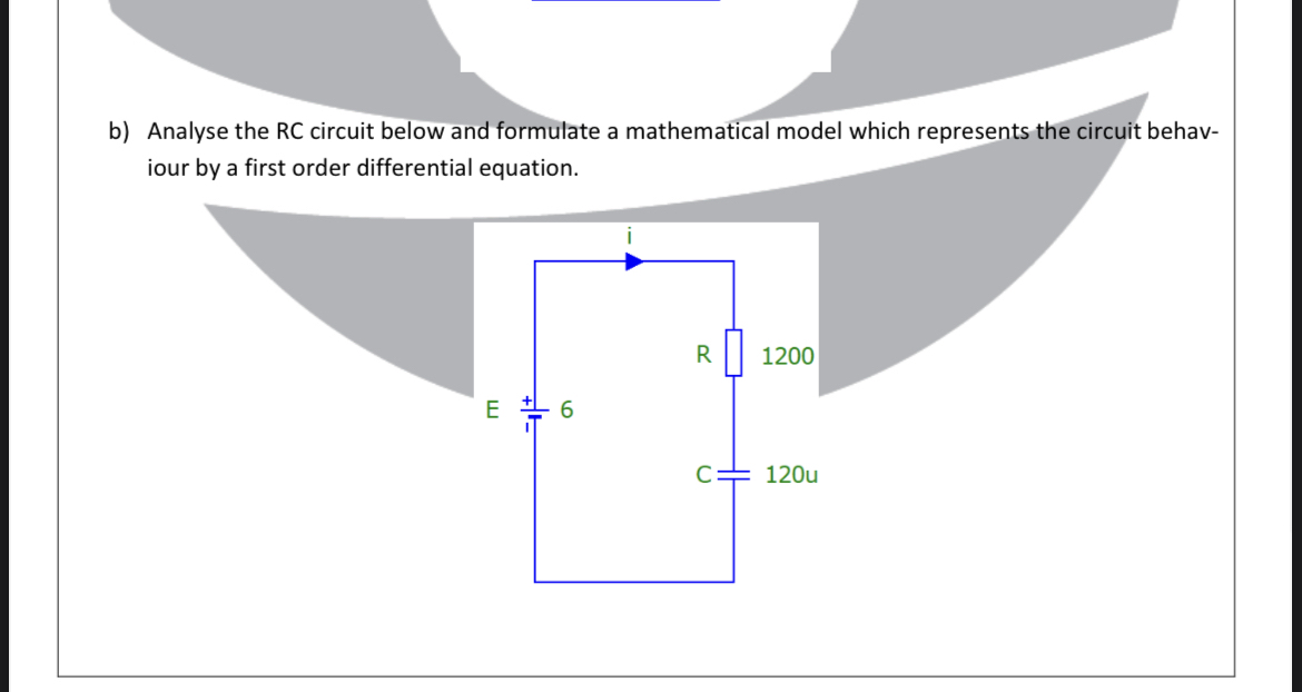 b ) Analyse the RC circuit below and formulate a