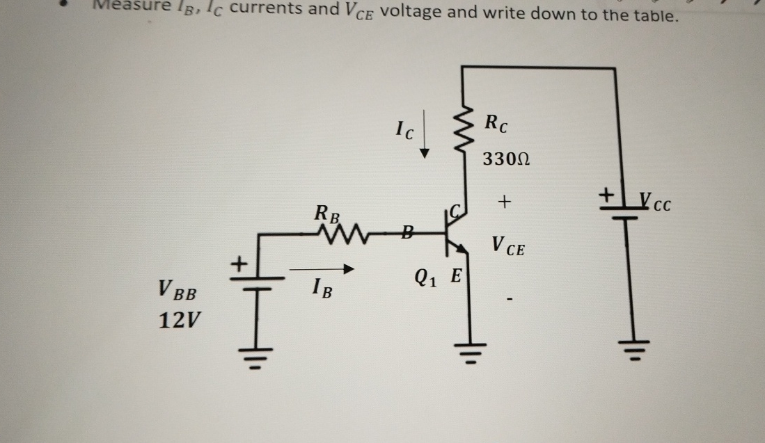 Veasure I B , I C currents and V C E voltage and