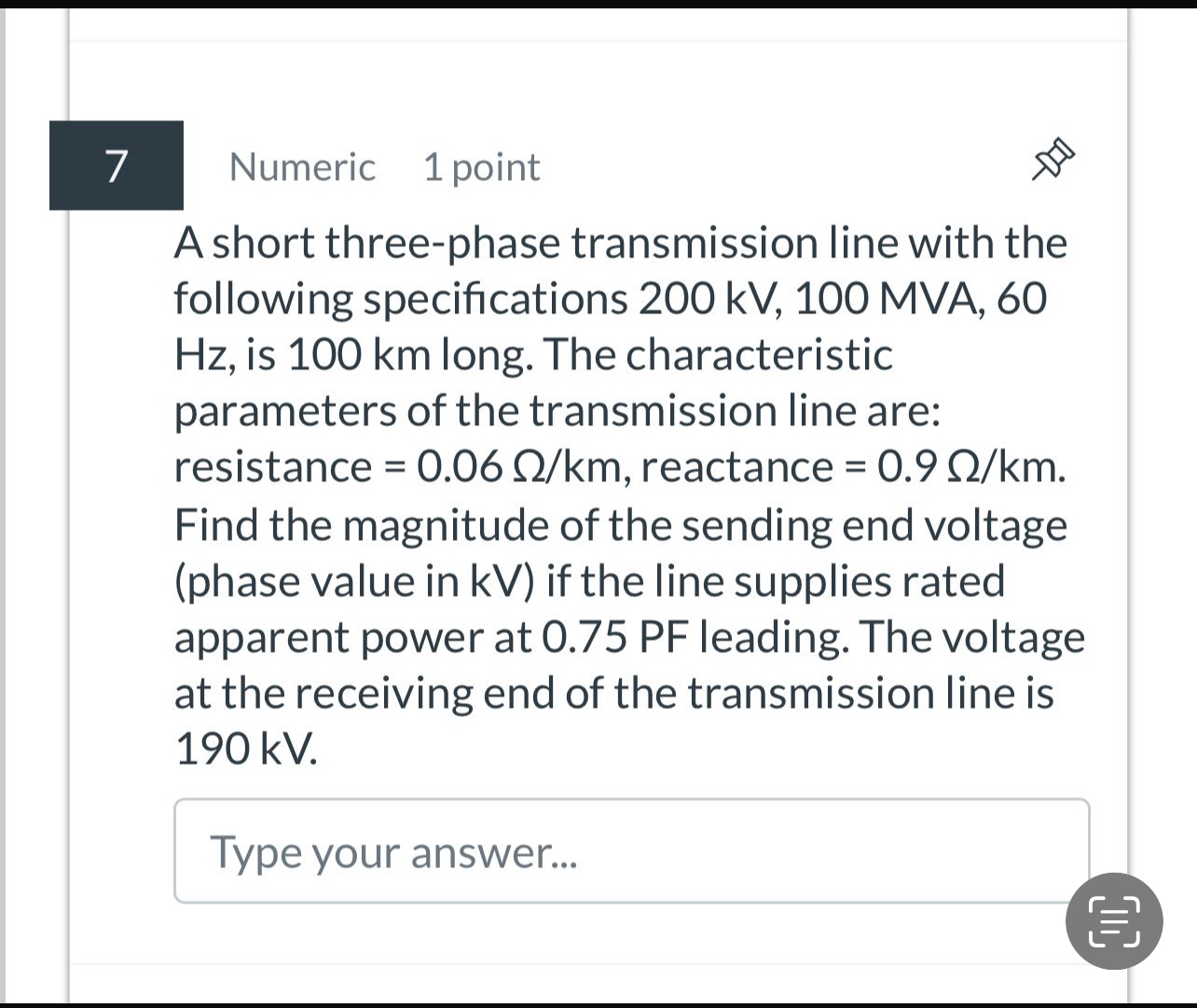 7 Numeric 1 point A short three - phase