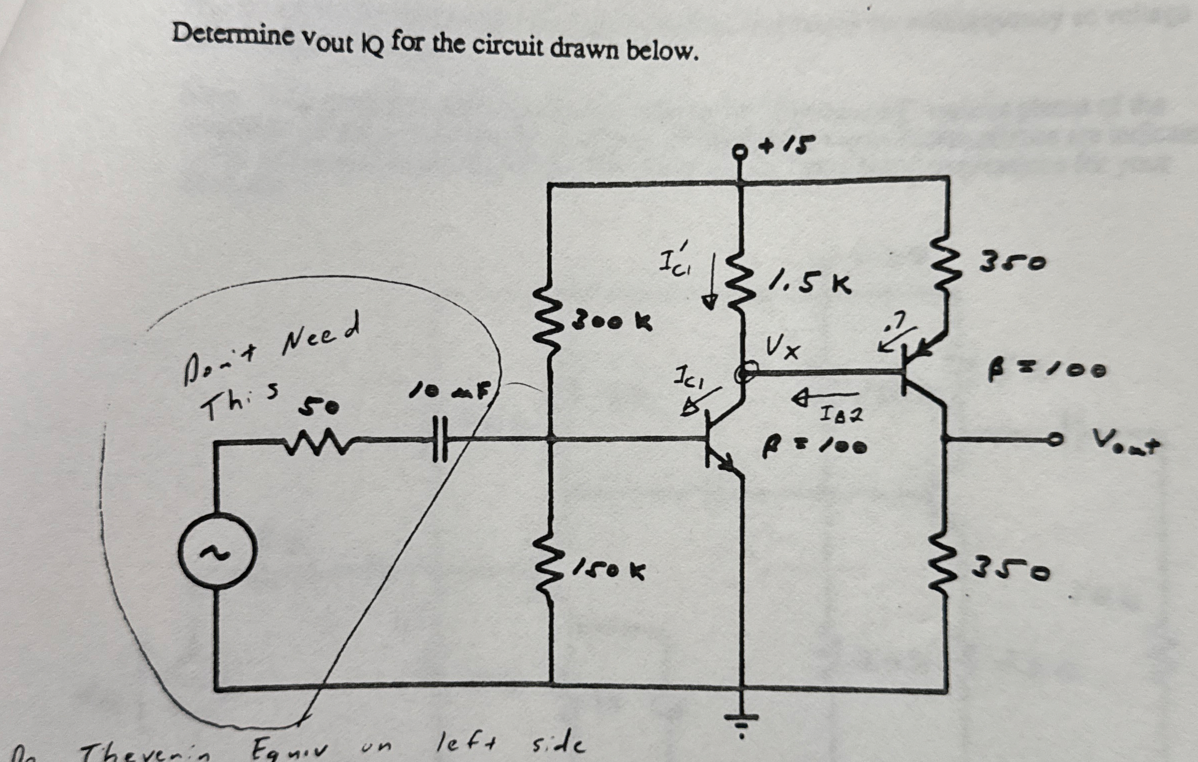 Determine v o u t i Q for the circuit drawn below.