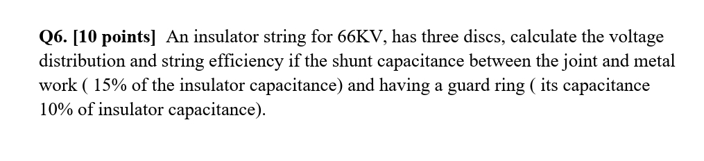 An insulator string for 6 6 KV , has three discs,