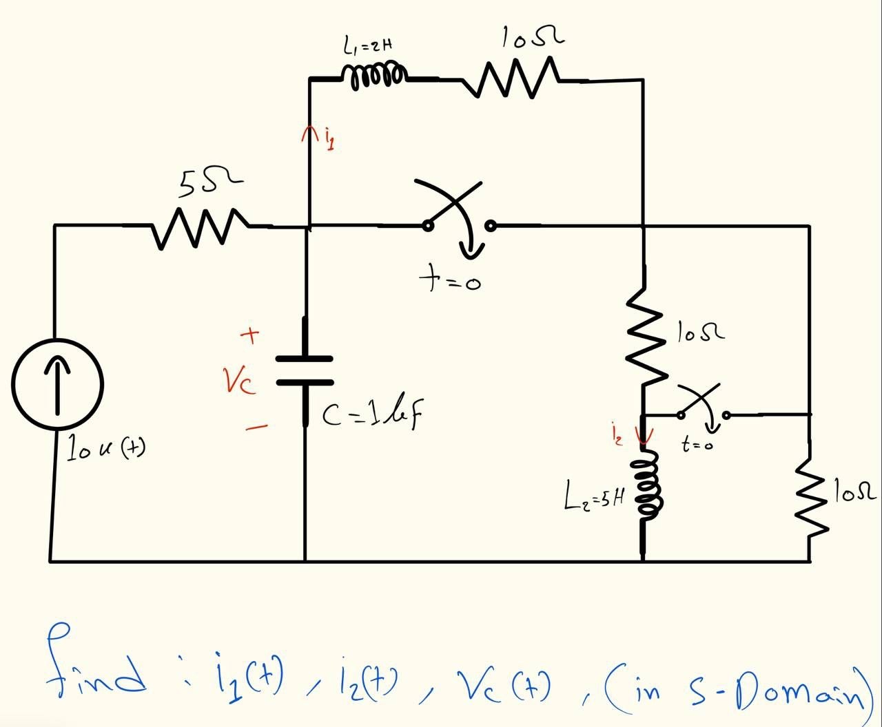 find : i 1 ( t ) , i 2 ( t ) , V c ( t ) , ( in S