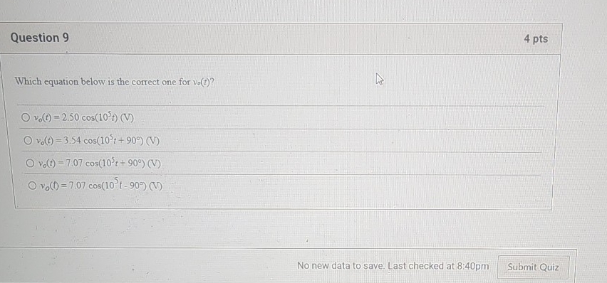 Question 9 4 pts Which equation below is the
