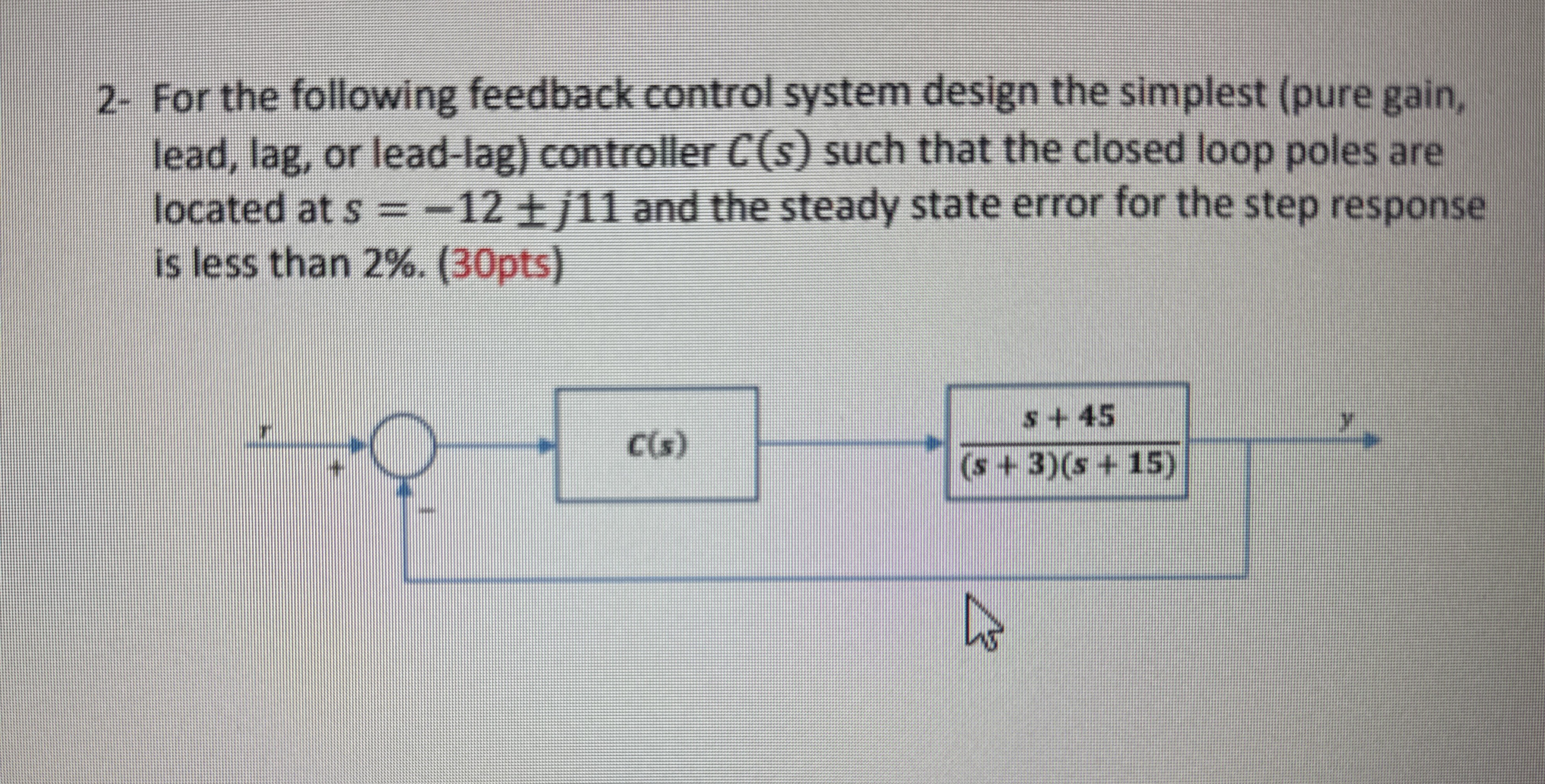 2 - For the following feedback control system
