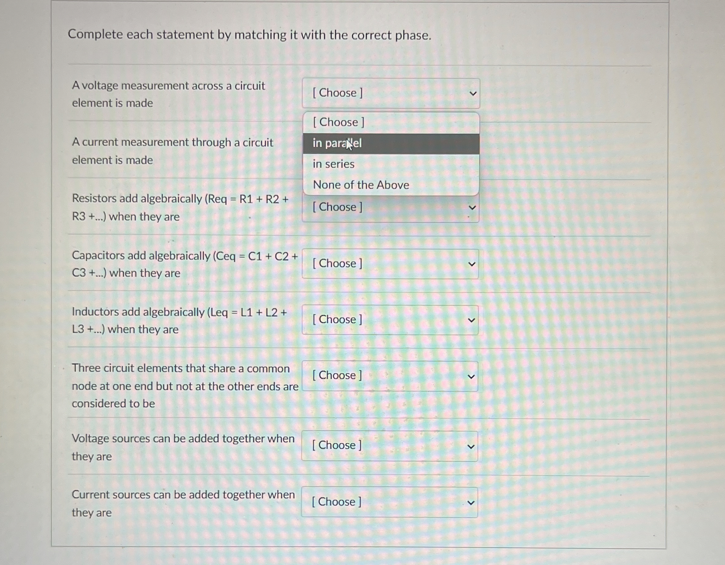 Complete each statement by matching it with the