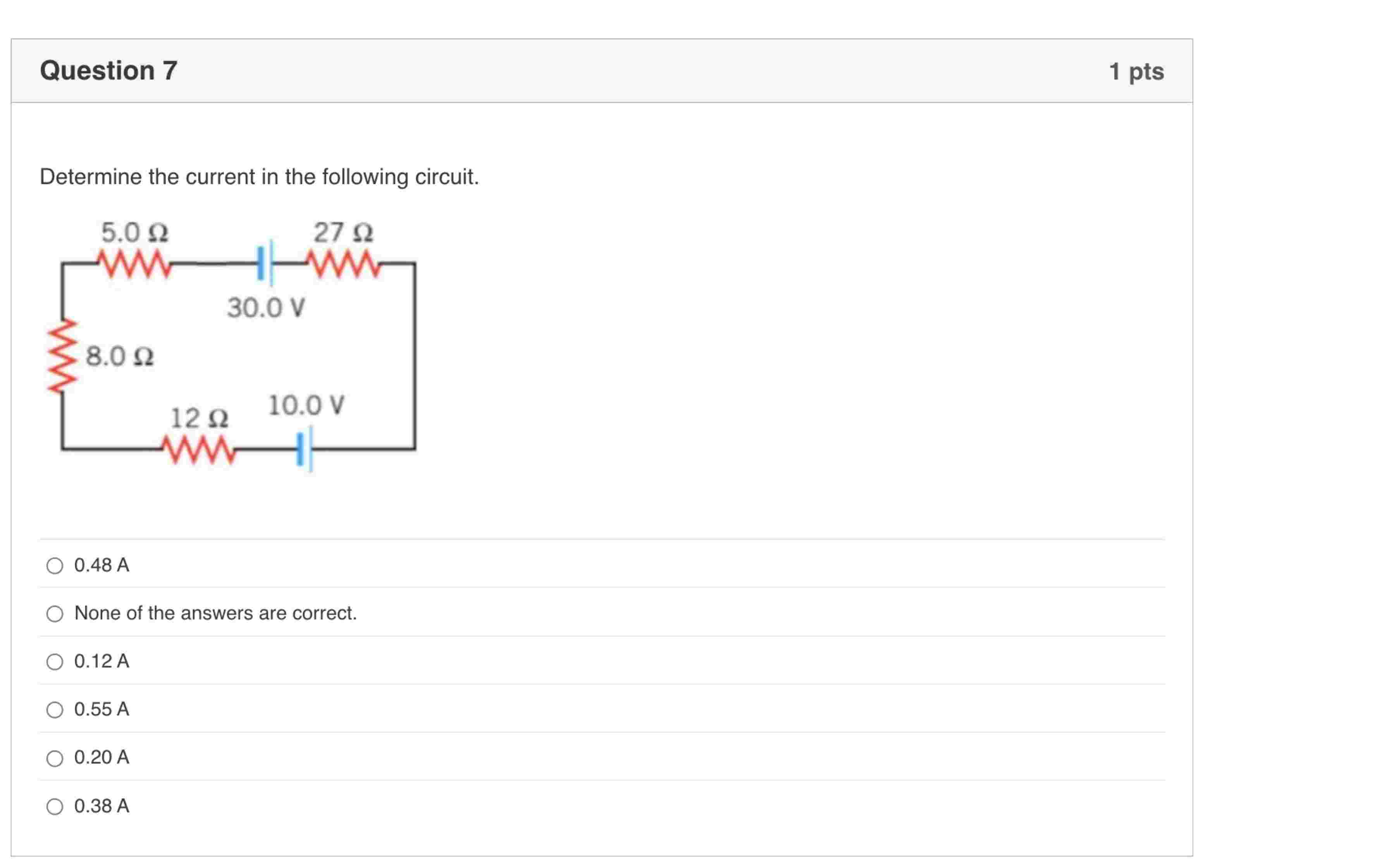 Determine the current in the following circuit. 0