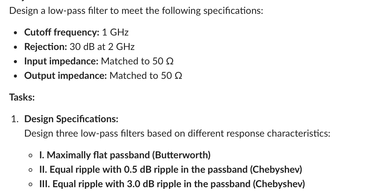 Design a low - pass filter to meet the following