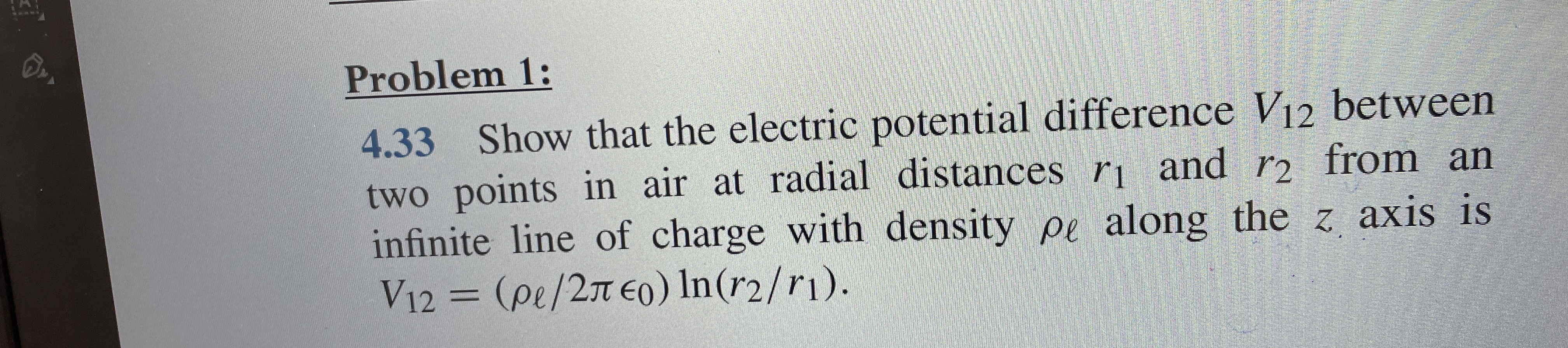 Problem 1 : 4 . 3 3 Show that the electric