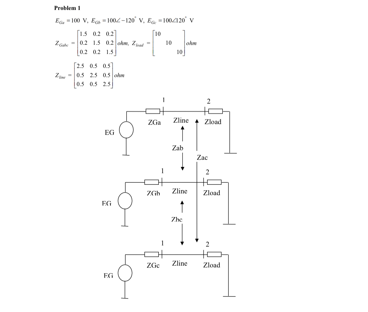 Find the bus impedance matrix Z 1 = Z 2 , Z 0 for