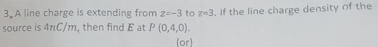 3 , A line charge is extending from z = - 3 to z