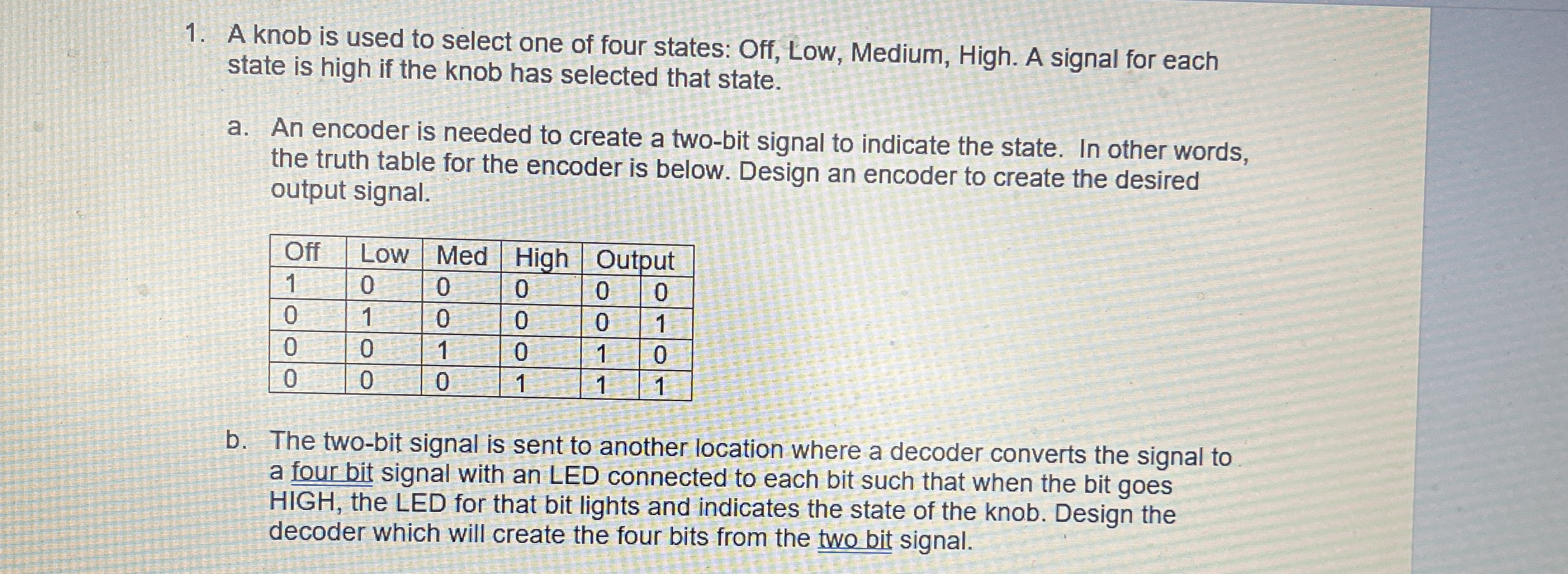 A knob is used to select one of four states: Off,