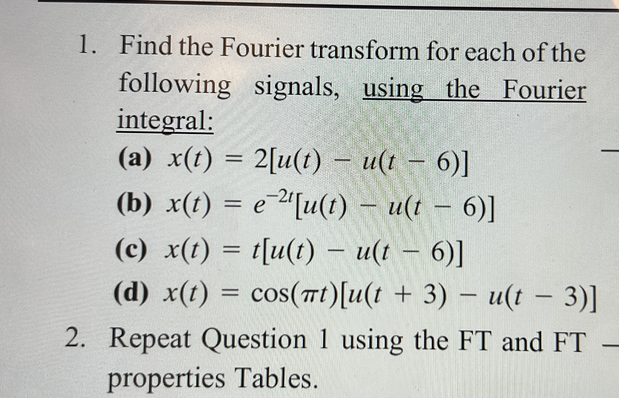 Find the Fourier transform for each of the