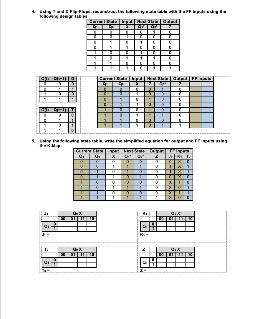 Show me the steps to solve 4 . Using T and D Flip