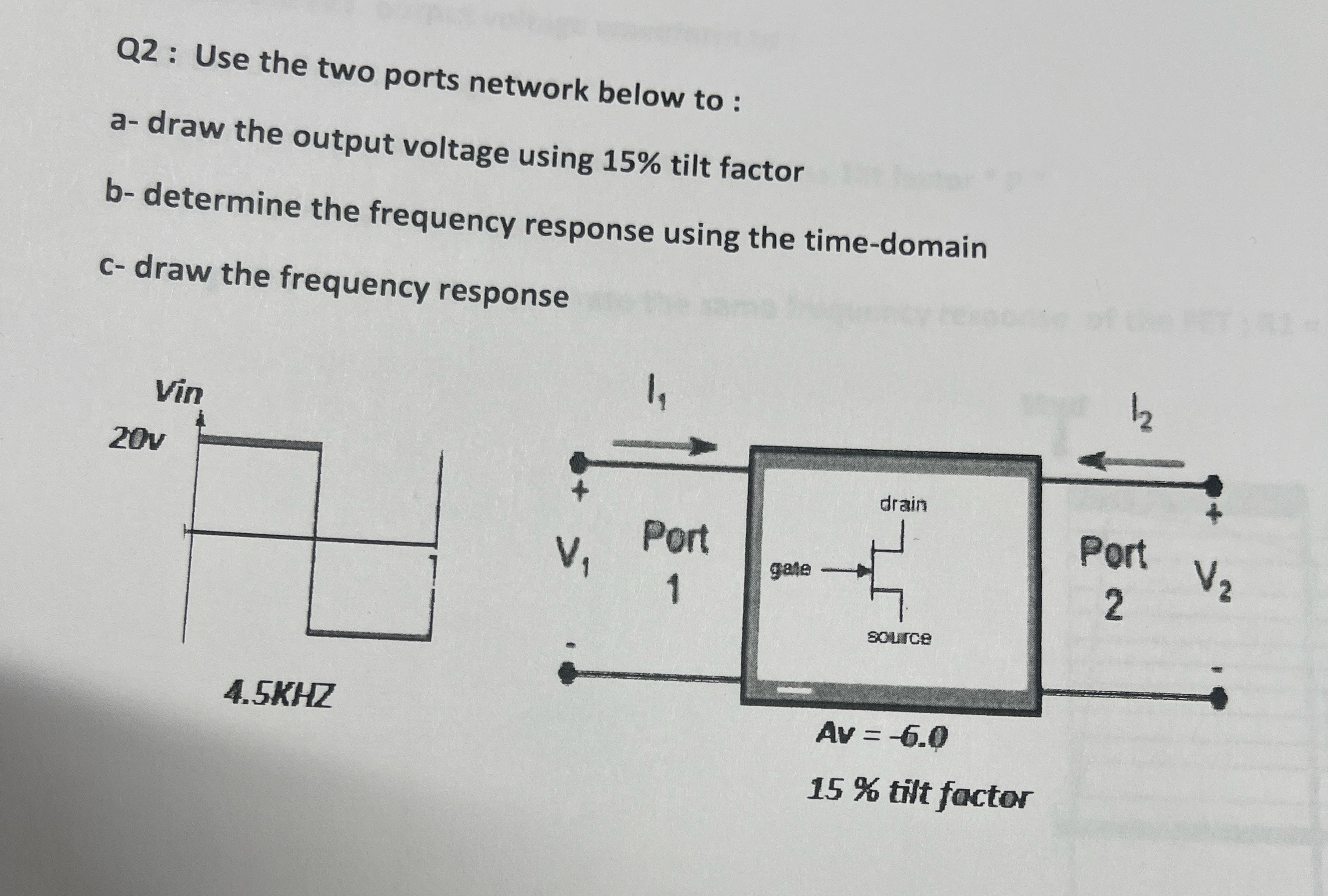 Q 2 : Use the two ports network below to: a -